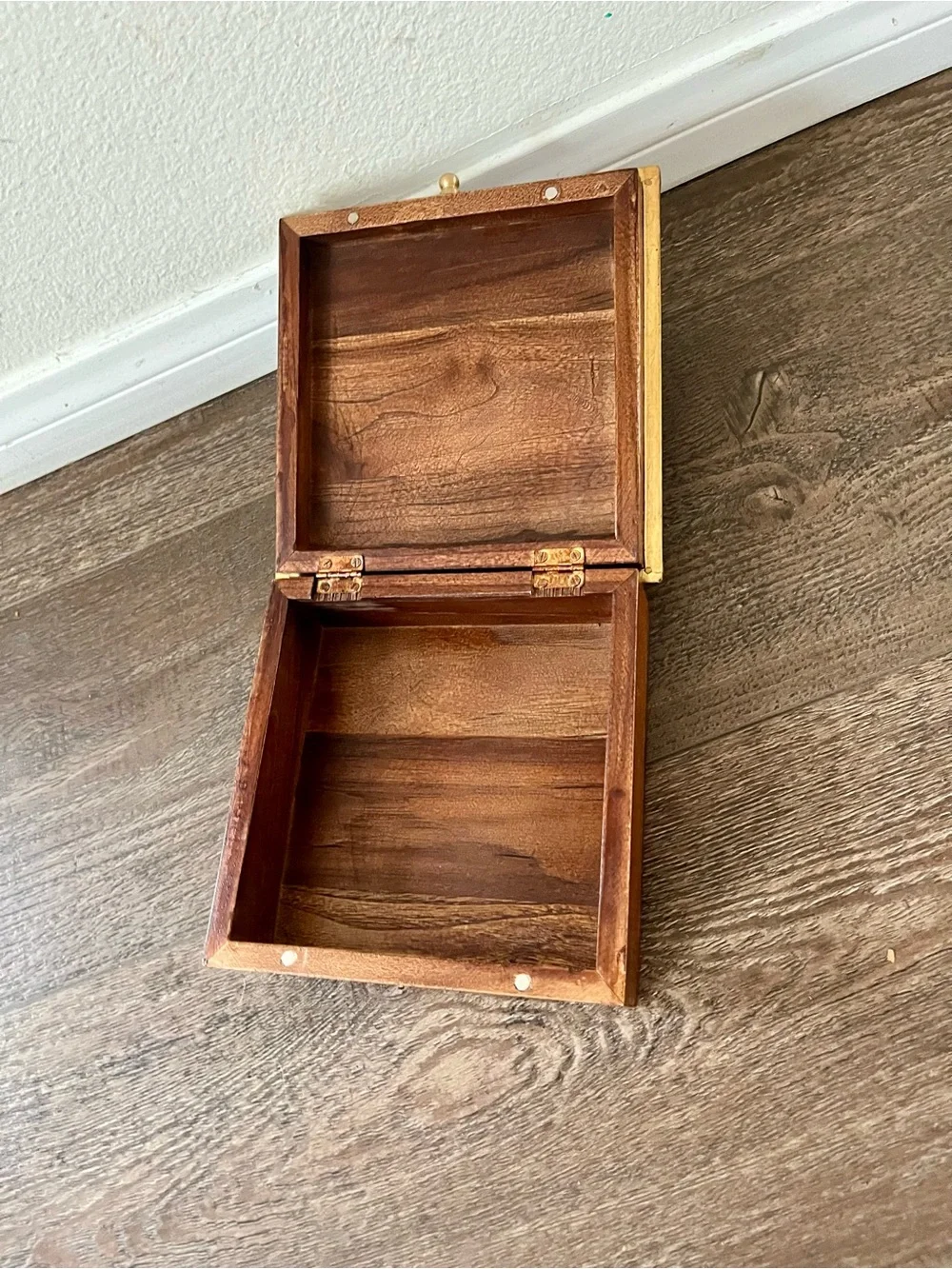 Decorative Gold and Brown Wooden Jewelry Box 7/7 inches 3 “ tall
